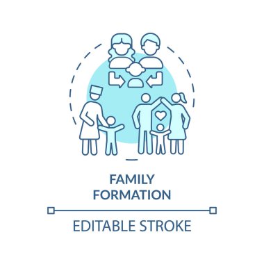 Aile oluşumu yumuşak mavi konsept ikonu. Evlat edinme parası. Çocuk koruma. Sevgi dolu ve destekleyici bir aile. Yuvarlak şekil çizimi. Soyut bir fikir. Grafik tasarımı. Kullanımı kolay