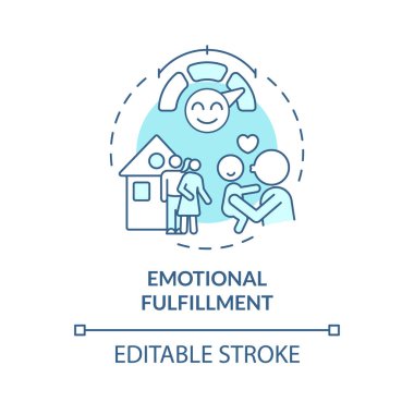 Duygusal tatmin. Yumuşak mavi kavram ikonu. Çocuk evlat edinmenin faydaları. Mutlu bir aile. Sevgi dolu bir ebeveyn ve çocuk. Yuvarlak şekil çizimi. Soyut bir fikir. Grafik tasarımı. Kullanımı kolay