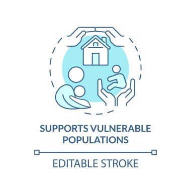 Savunmasız toplulukları destekleyin. Yumuşak mavi konsept ikonu. Sevgi dolu ebeveyn ve çocuk. Evlat edinmenin faydaları. Çocuk esirgeme. Yuvarlak şekil çizimi. Soyut bir fikir. Grafik tasarımı. Kullanımı kolay