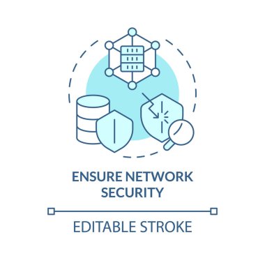 Ağ güvenliği yumuşak mavi konsept simgesi. Veri şifreleme, gizlilik. Hassasiyet koruması, değerlendirme riski. Yuvarlak şekil çizimi. Soyut bir fikir. Grafik tasarımı. Kullanımı kolay