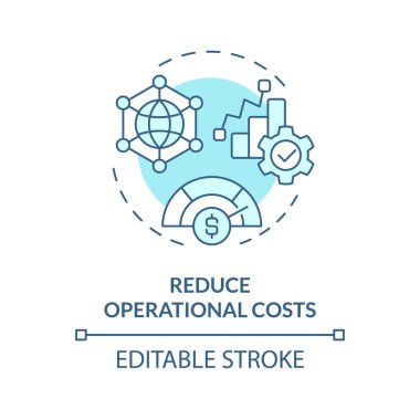 Operasyon maliyetleri yumuşak mavi konsept simgesini azaltır. Yönetim süreci optimizasyonu. Kaynak tüketiminin azaltılması. Yuvarlak şekil çizimi. Soyut bir fikir. Grafik tasarımı. Kullanımı kolay