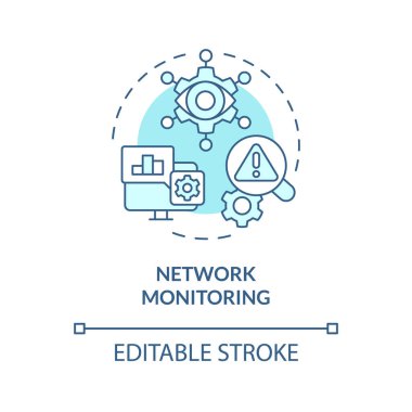 Ağ izleme çok renkli konsept simgesi. Değerlendirme yönetimi, tespit. Dijital takip, bağlantı kontrolü. Yuvarlak şekil çizimi. Soyut bir fikir. Grafik tasarımı. Kullanımı kolay