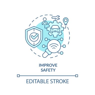 Güvenlik, yumuşak mavi kavram ikonunu geliştirir. Müşteri memnuniyeti, risk yönetimi. Araç bakımı. Yuvarlak şekil çizimi. Soyut bir fikir. Grafik tasarımı. Bilgide kullanması kolay