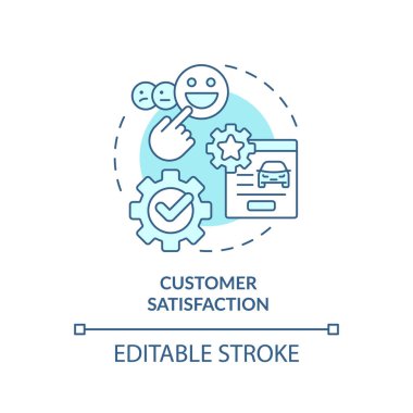 Müşteri memnuniyeti, yumuşak mavi konsept ikonu. Ulaşım hizmetleri, kalite güvencesi. Yuvarlak şekil çizimi. Soyut bir fikir. Grafik tasarımı. Bilgide ve sunumda kullanması kolay