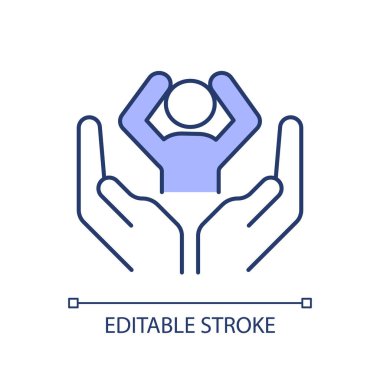 Pozitif psikoloji RGB renk simgesi. Psikososyal destek, yardım. Sosyal hizmetleri teselli etmek. Akıl sağlığı servisi. İzole vektör çizimi. Basit bir çizgi çizimi. Düzenlenebilir vuruş