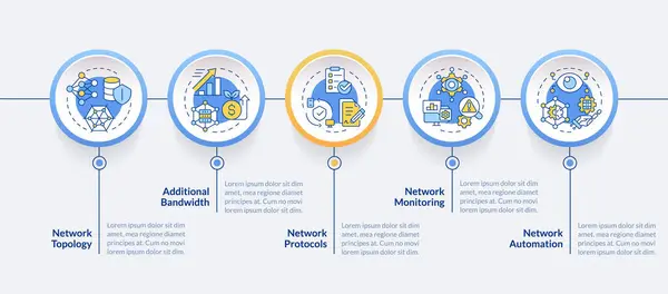 stock vector Network managing practices circle infographic template. Data visualization with 5 steps. Editable timeline info chart. Workflow layout with line icons. Lato-Bold, Regular fonts used