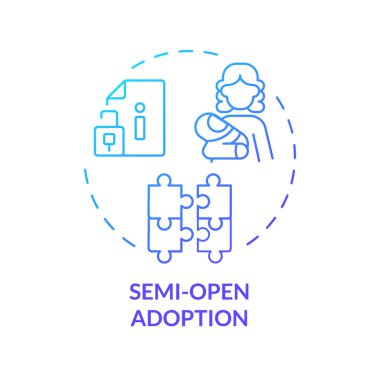Semi open adoption blue gradient concept icon. Limited contact with biological parent. Identity protection. Child custody. Round shape line illustration. Abstract idea. Graphic design. Easy to use clipart