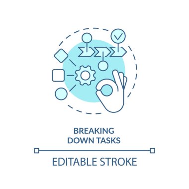 Yumuşak mavi konsept simgeleri parçalanıyor. Odaklanma kontrolü. Yuvarlak şekil çizimi. Soyut bir fikir. Grafik tasarımı. Infographic, promosyon materyali, makale ve blog paylaşımında kullanması kolay