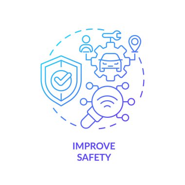 Güvenlik mavi gradyan konsept simgesini geliştirir. Müşteri memnuniyeti, risk yönetimi. Araç bakımı. Yuvarlak şekil çizimi. Soyut bir fikir. Grafik tasarımı. Bilgide kullanması kolay