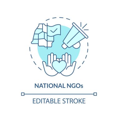 Ulusal STK 'lar yumuşak mavi konsept ikonu. Ülke düzeyinde sivil toplum örgütü. Bölgesel topluluk. Yuvarlak şekil çizimi. Soyut bir fikir. Grafik tasarımı. Makalede kullanması kolay