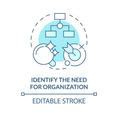 Identify need for NGO soft blue concept icon. Steps to start nonprofit organization. Define mission. Round shape line illustration. Abstract idea. Graphic design. Easy to use in article clipart