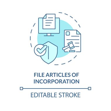File articles of incorporation soft blue concept icon. Company registration. Steps to start NPO. Round shape line illustration. Abstract idea. Graphic design. Easy to use in article clipart