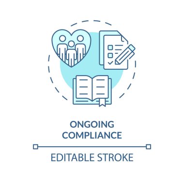 Ongoing compliance soft blue concept icon. Filling reports. Legal obligations. Steps to start NGO. Round shape line illustration. Abstract idea. Graphic design. Easy to use in article clipart