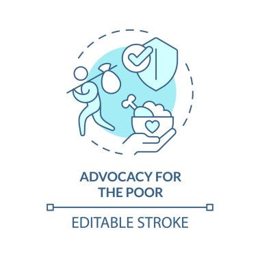 Zavallı yumuşak mavi konsept ikonunun savunuculuğu. Yoksulluğun hafifletilmesi. Yoksulları beslemek. Sosyal bir mesele. STK 'nın rolü. Yuvarlak şekil çizimi. Soyut bir fikir. Grafik tasarımı. Makalede kullanması kolay