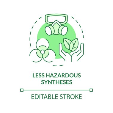 Less hazardous synthesis green concept icon. Minimal toxicity, eco friendly. Environmental impact. Round shape line illustration. Abstract idea. Graphic design. Easy to use presentation, article clipart