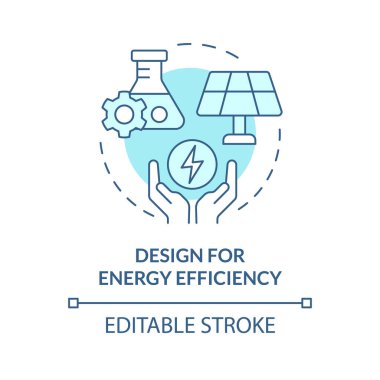 Enerji verimliliği için tasarlanmış yumuşak mavi konsept simgesi. Kimyasal sentez, sentetik reaksiyon. Yuvarlak şekil çizimi. Soyut bir fikir. Grafik tasarımı. Kullanımı kolay sunum, makale