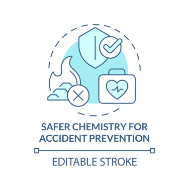 Kaza önleme daha güvenli kimya yumuşak mavi konsept ikonu. Malzeme güvenliği. Güvenli kimya, risk azaltma. Yuvarlak şekil çizimi. Soyut bir fikir. Grafik tasarımı. Kullanımı kolay sunum