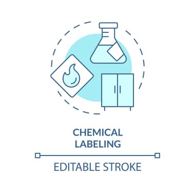 Kimyasal etiketleme yumuşak mavi konsept simgesi. Örnek yönetim. Malzeme güvenliği, uygun depo. Yuvarlak şekil çizimi. Soyut bir fikir. Grafik tasarımı. Kullanımı kolay sunum, makale