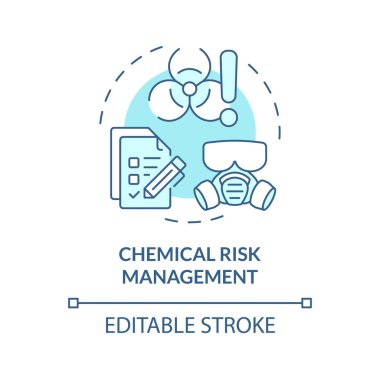Chemical risk management soft blue concept icon. Personal protective equipment. Hazard danger sign. Round shape line illustration. Abstract idea. Graphic design. Easy to use presentation, article clipart