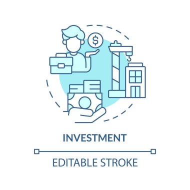 Yatırım yumuşak mavi konsept simgesi. Fon yönetimi, sermaye kazancı. Borsa, yatırımcı işi. Yuvarlak şekil çizimi. Soyut bir fikir. Grafik tasarımı. Broşürde kullanması kolay, kitapçık.