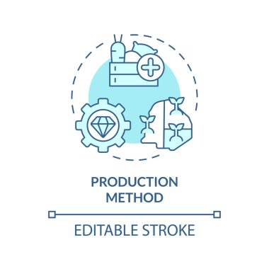 Üretim metodu yumuşak mavi konsept simgesi. Ulusal sanayi büyümesi. Makro ekonomi, GDP hesaplama. Yuvarlak şekil çizimi. Soyut bir fikir. Grafik tasarımı. Broşürde kullanması kolay, kitapçık.