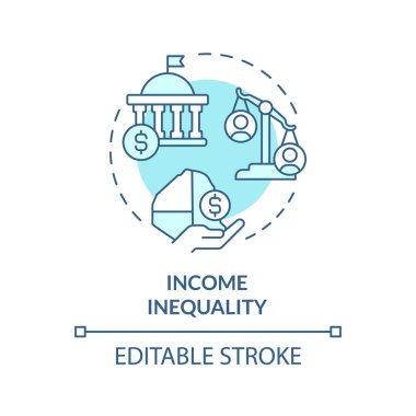Gelir eşitsizliği yumuşak mavi konsept simgesi. Maaş ve maaş açığı. Yaşam kalitesi, finansal istikrar. Yuvarlak şekil çizimi. Soyut bir fikir. Grafik tasarımı. Broşürde kullanması kolay, kitapçık.