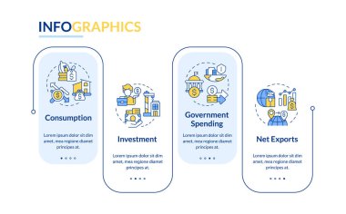 GSYİH dikdörtgen bilgi şablonu hesaplıyor. Devlet harcamaları. Veri görselleştirmesi 4 adımda. Düzenlenebilir zaman çizelgesi. Satır simgeleriyle çalışma akışı düzeni. Kullanılan Lato Kalın, Düzenli yazı tipleri