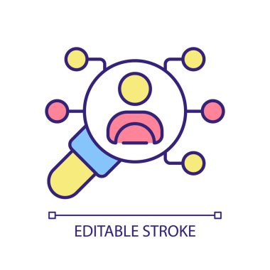 Sürücü davranış analizi RGB renk simgesi. Uyum gözlemi. Verimlilik optimizasyonu. Yeterlilik denetimi. İzole vektör çizimi. Basit bir çizgi çizimi. Düzenlenebilir vuruş