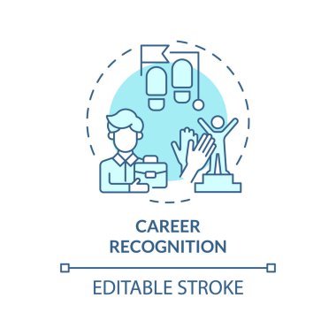 Kariyer tanıma yumuşak mavi konsept ikonu. Profesyonel bir başarı. Çalışan tanıma. İş terfisi. İş yeri kültürü. Yuvarlak şekil çizimi. Soyut bir fikir. Grafik tasarımı. Kullanımı kolay