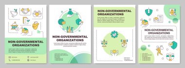 Non governmental organizations green circle brochure template. Leaflet design with linear icons. Editable 4 vector layouts for presentation, annual reports. Arial-Black, Myriad Pro-Regular fonts used clipart