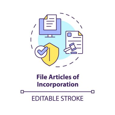 File articles of incorporation multi color concept icon. Company registration. Steps to start NPO. Round shape line illustration. Abstract idea. Graphic design. Easy to use in article clipart