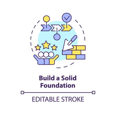 Build solid foundation multi color concept icon. Steps to start nonprofit organization. Strategic planning. Round shape line illustration. Abstract idea. Graphic design. Easy to use in article clipart