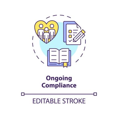 Ongoing compliance multi color concept icon. Filling reports. Legal obligations. Steps to start NGO. Round shape line illustration. Abstract idea. Graphic design. Easy to use in article clipart