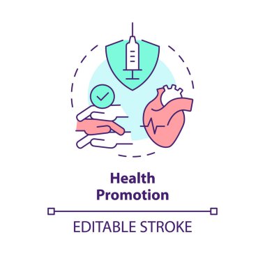 Health promotion multi color concept icon. Disease prevention. Public health. Preventive medicine. Role of NGO. Round shape line illustration. Abstract idea. Graphic design. Easy to use in article clipart