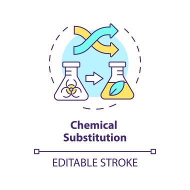 Chemical substitution multi color concept icon. Molecular reaction, chemistry. Ecofriendly synthesis, pollution reduce. Round shape line illustration. Abstract idea. Graphic design. Easy to use clipart