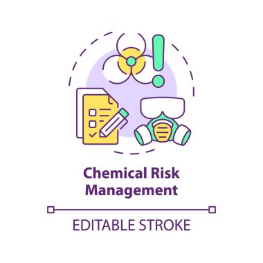 Chemical risk management multi color concept icon. Personal protective equipment. Hazard danger sign. Round shape line illustration. Abstract idea. Graphic design. Easy to use presentation, article clipart