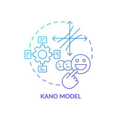 Kano model mavi gradyan konsept simgesi. Takım çalışması organizasyonu. Yuvarlak şekil çizimi. Soyut bir fikir. Grafik tasarımı. Infographic, promosyon materyali, makale ve blog paylaşımında kullanması kolay