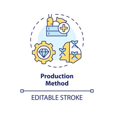 Production method multi color concept icon. National industry growth. Gdp calculating. Round shape line illustration. Abstract idea. Graphic design. Easy to use in brochure, booklet clipart