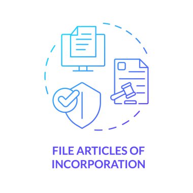 File articles of incorporation blue gradient concept icon. Company registration. Steps to start NPO. Round shape line illustration. Abstract idea. Graphic design. Easy to use in article clipart