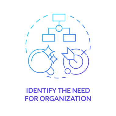 Identify need for NGO blue gradient concept icon. Steps to start nonprofit organization. Define mission. Round shape line illustration. Abstract idea. Graphic design. Easy to use in article clipart