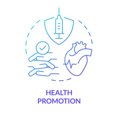 Health promotion blue gradient concept icon. Disease prevention. Public health. Preventive medicine. Role of NGO. Round shape line illustration. Abstract idea. Graphic design. Easy to use in article clipart