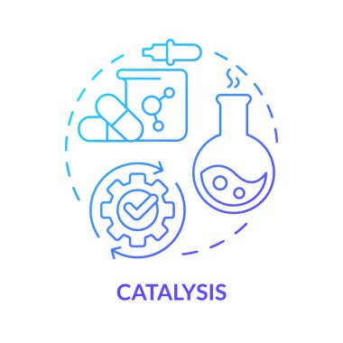 Kataliz mavisi gradyan konsept simgesi. Kimyasal reaksiyon, moleküler süreçler. Zehirli maddeler. Yuvarlak şekil çizimi. Soyut bir fikir. Grafik tasarımı. Kullanımı kolay sunum, makale