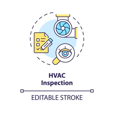 HVAC denetim çok renkli konsept simgesi. Havalandırma sistemi için düzenli kontroller. Güvenlik standartları. Yuvarlak şekil çizimi. Soyut bir fikir. Grafik tasarımı. Promosyon malzemelerinde kullanması kolay