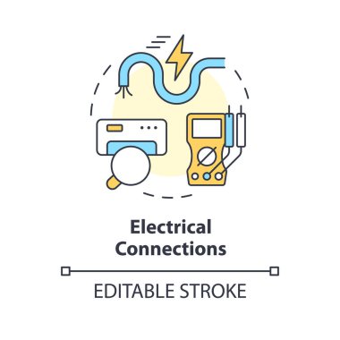Elektrik bağlantıları çok renkli konsept simgesi. Kablo kontrolü. HVAC elektrik emniyeti. Yuvarlak şekil çizimi. Soyut bir fikir. Grafik tasarımı. Promosyon malzemelerinde kullanması kolay