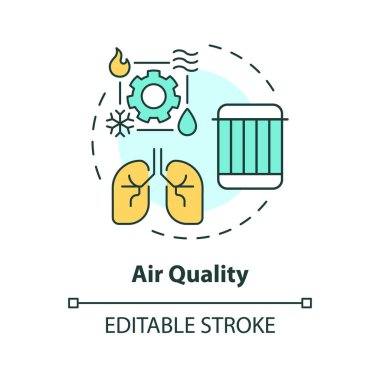 Hava kalitesi çok renkli konsept simgesi. Hava filtresi değişimi. Solunum sağlığı. Havalandırma sistemi. Yuvarlak şekil çizimi. Soyut bir fikir. Grafik tasarımı. Promosyon malzemelerinde kullanması kolay