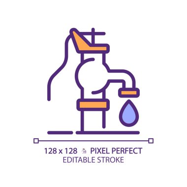 Well pump RGB color icon. Groundwater extraction. Hydraulic pump. Drinking water access. Fresh water. Isolated vector illustration. Simple filled line drawing. Editable stroke. Pixel perfect clipart