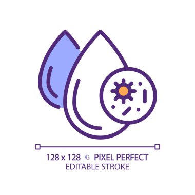 Dirty water RGB color icon. Waterborne pathogens. Infection risk. Water contamination. Droplets and germs. Isolated vector illustration. Simple filled line drawing. Editable stroke. Pixel perfect clipart