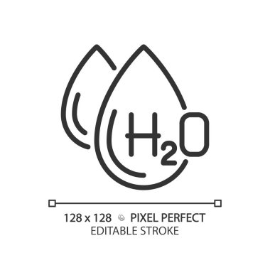 H2O doğrusal simgesi. Suyun kimyasal formülü. Bilimsel sembol. Su bileşimi. Moleküler yapı. İnce çizgili çizim. Contour sembolü. Vektör çizimi. Düzenlenebilir felç. Piksel mükemmel