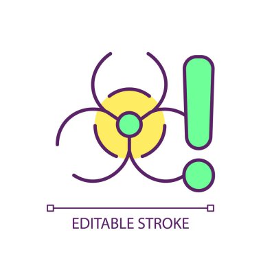 Tehlike uyarısı işareti RGB renk simgesi. Zehirli atık, endüstriyel ürünler. Zehirli maddeler, ekolojik hasar. İzole vektör çizimi. Basit bir çizgi çizimi. Düzenlenebilir vuruş