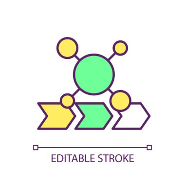 Sentez kataliz RGB renk simgesi. Kimyasal reaksiyon. Katalizör gelişimi. Sentetik yöntemler, kimya. İzole vektör çizimi. Basit bir çizgi çizimi. Düzenlenebilir vuruş